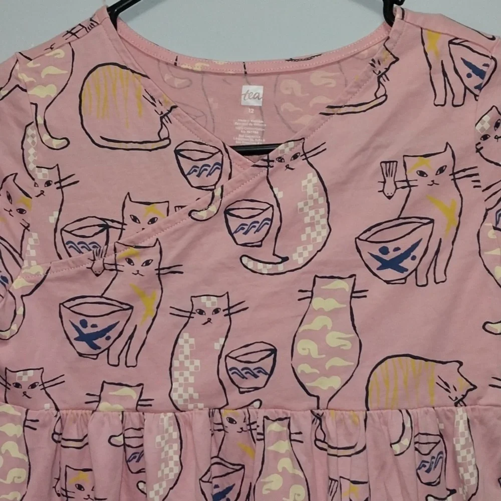 Tea Collection Pink Cat Graphic Long Sleeve Dress 12